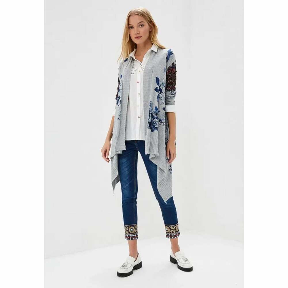 Desigual Grey Sequin Floral Print Open Front Cardigan XL